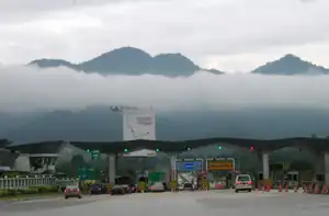 The eastern flank of the Titiwangsa Mountains, as seen from the East Coast Expressway near Karak, Pahang.