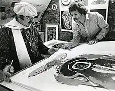 Karel Appel, 1979; signing his prints