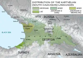 Map of Georgia with colored areas indicating languages spoken