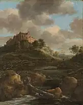 painting of landscape with castle in background