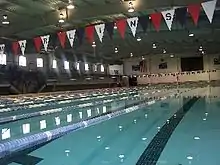 The Olympic-size swimming pool inside Keating Natatorium