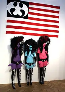 Kembra Pfahler (center) with her band at the "It's Not Only Rock'n'Roll Baby" exhibition, Bozar, Brussels, June 19, 2008