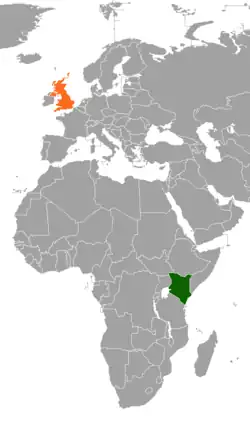 Map indicating locations of Kenya and United Kingdom