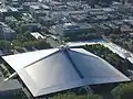 Aerial view of the Climate Pledge Arena (previously Coliseum), designed by Paul Thiry and built for the Century 21 Exposition (1962 World's Fair)