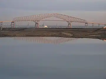 Key Bridge with Baltimore in the background, viewed from Cox Creek Industrial Park, in northeast Anne Arundel County, November 2011 to the south