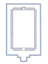 Plan, with 64 small shrines around a rectangular courtyard, and one larger shrine opposite the entrance