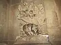 Devi Killing Mahisasura sculpture (inside temple sanctum), Lakshman Temple, Khajuraho, India