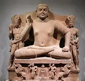 "Kimbell seated Buddha", with inscription "year 4 of Kanishka" (131 CE). Another similar statue has "Year 32 of Kanishka".