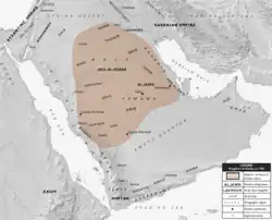 Map showing approximate extent of the Kingdom of Kinda, c. 500 CE