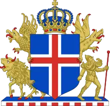 The coat of arms of the Kingdom of Iceland from 1919 to 1944.