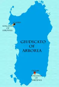 The Kingdom of Sardinia from 1368 to 1388 and 1392 to 1409, after the wars with Arborea, consisted of only the cities of Cagliari and Alghero.