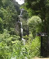 View from the Kitekite track lookout. The track then takes a steep descent to the base of the falls.