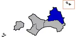 Jinsha Township (blue) in Kinmen County (grey)