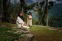 Portrait of a Koguis tribeswoman and child on a terrace at Ciudad Perdida