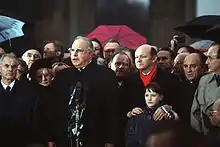 Modrow with West German Chancellor Helmut Kohl during the opening of the Brandenburg Gate on 22 December 1989