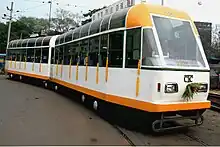 A modern tram at Esplanade terminus