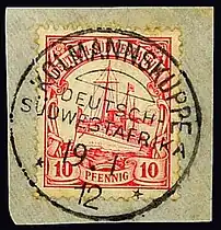 10 Pfennig stamp with postmark Kolmannskuppe 19. 1. 12