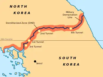 A defensive line in the middle of a landmass