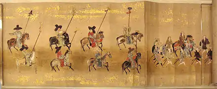 Painting of a procession of people and horses