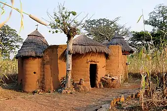 A traditional house of the Tammari people in the Atakora Department of the northern Republic of Benin (not to be confused with the Nigerian Kingdom of Benin), unknown architect, unknown date