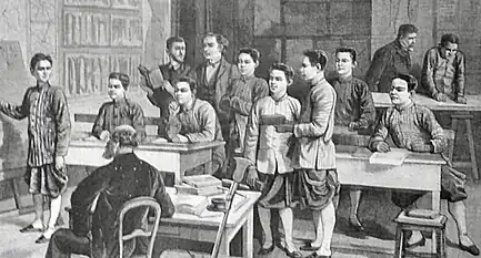 Cambodian school in Paris, drawing published in 1887 in the newspaper Le journal illustré