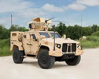 Oshkosh L-ATV in M1278 Heavy Guns Carrier JLTV configuration with Objective Gunner Protection Kit (OGPK)