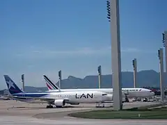 Aircraft at GIG with Corcovado in background