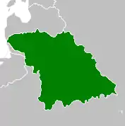 Map of the areas claimed by SSR Lithuania and Belorussia in 1920 (in Green).