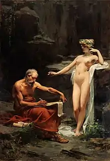 Egeria (astr. symbol ) dictating the laws of Rome to Numa Pompilius