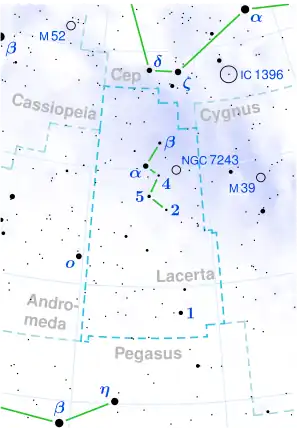 EV Lacertae is located in the constellation Lacerta