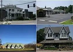 From top left: Busch's Grove, strip mall, Ladue Middle School, Ladue Market