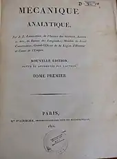 Title page of volume I of Lagrange's "Mécanique Analytique" (1811)