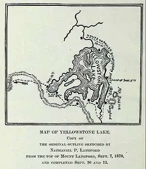 Original Map of Yellowstone Lake showing the first Mount Doane