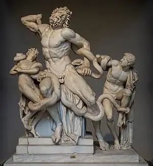 Laocoon and his sons struggling against the serpents.