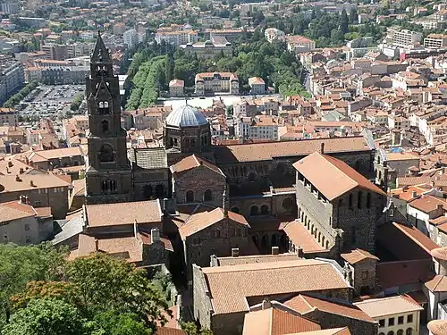 The cathedral and its cloister and buildings seen from above