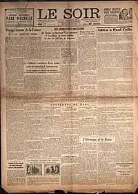 Photograph of the front page of newspaper showing signs of being many decades old