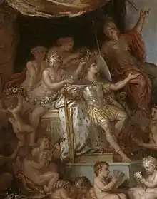 Le roi gouverne par lui-même, the modello for the central panel of the ceiling of the Hall of Mirrors c. 1680 by  Charles Le Brun, (1619–1690).