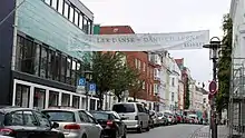 "Learn Danish" banner in Danish and German, in Flensburg, Germany where it is an officially recognised regional language.