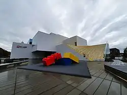 Building designed to resemble Lego bricks