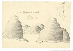 St Lucia Pitons drawing from 17th - 18th century