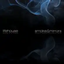 The band's name and the album's title reflected with purple smoke in the background