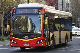 A Custom Coaches bodied Scania bus on King William Street.