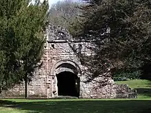 Domestic buildings, called west range on site, but actually the western end of the south range. It probably included the abbot's lodging on its first floor.