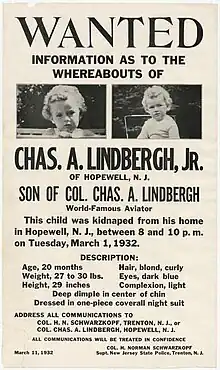 Missing Lindberg baby poster