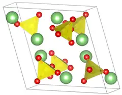 Unit cell of the β-modification of lithium sulfate.  Unit cell of lithium sulfate.