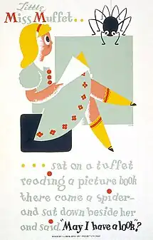 1940 WPA poster using Little Miss Muffet to promote reading among children