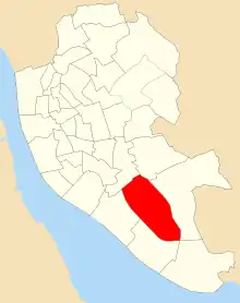 A map of the city of Liverpool showing 1954 council ward boundaries. Allerton ward is highlighted