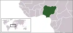 Map of west Africa, showing Nigeria in dark green