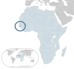 Location of Guinea-Bissau (dark blue) in the African Union (light blue)