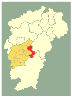 Location of Yongfeng County (red) within Ji'an City (gold) and Jiangxi